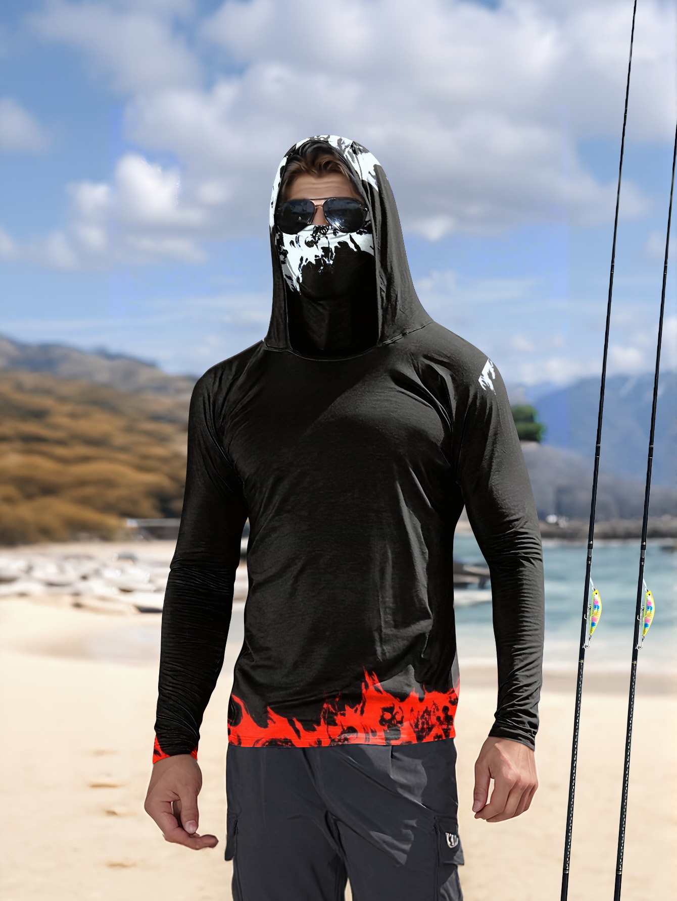 Fishing Shirt Uv Protection - Męska koszulka wędkarska z kapturem, długi